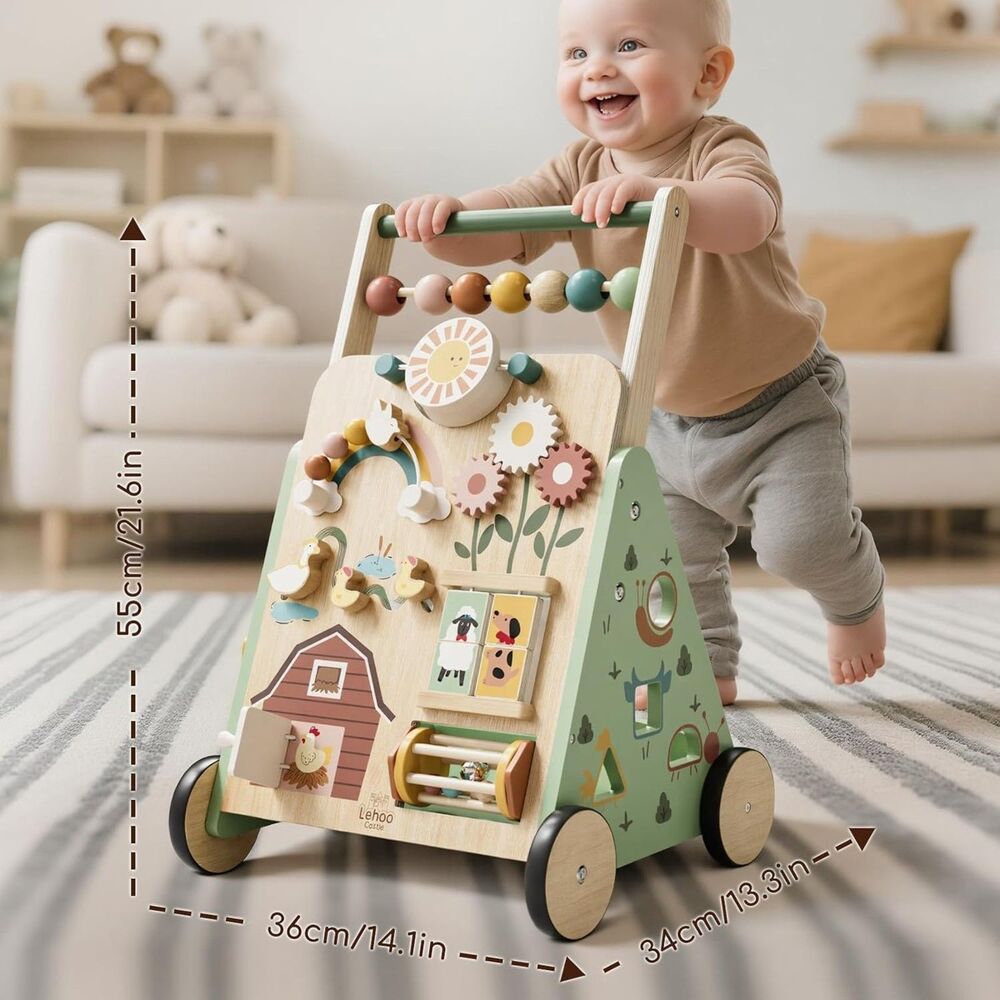 Lehoo Castle Wooden Activity Cart Learning Center Montessori Farm Toy New